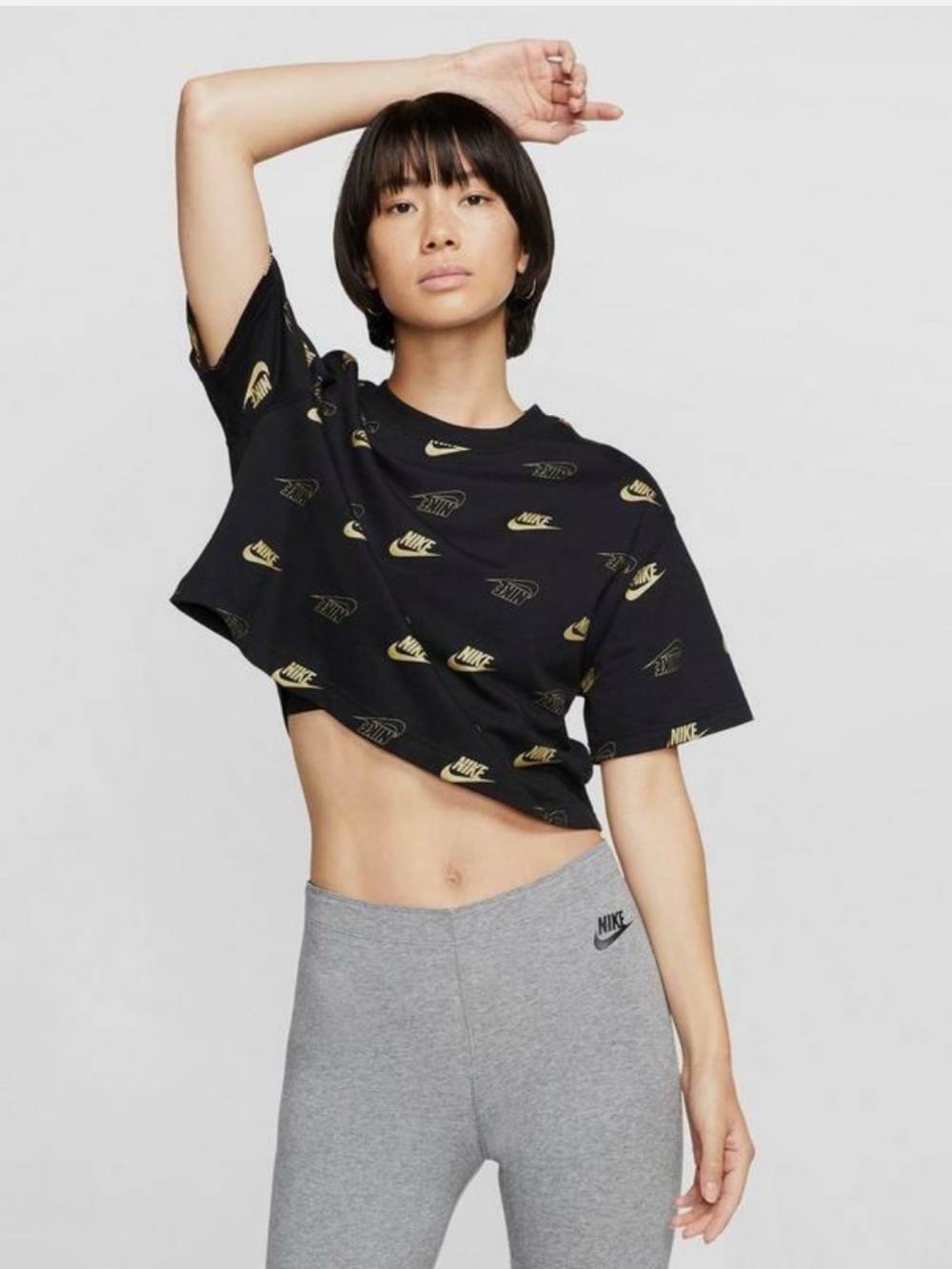 Nike Black & Gold Logo Cropped Tee
